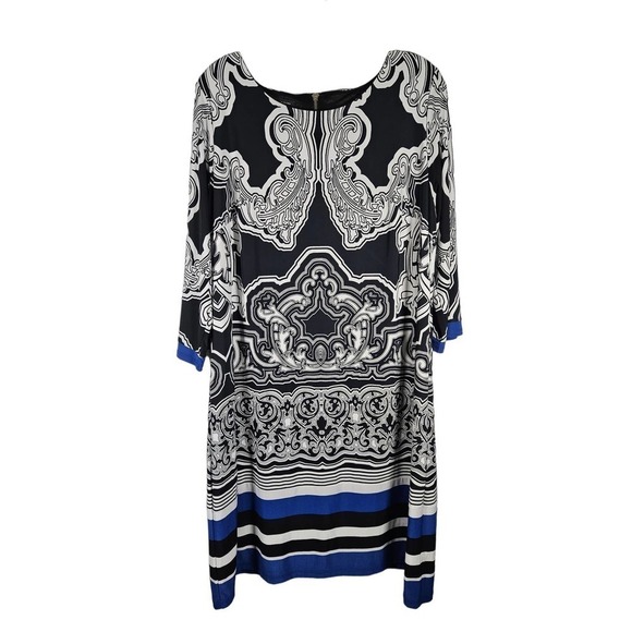 INC International Concepts Women's Black/White/Blue Shift Lined Dress Plus Sz OX - Picture 1 of 7